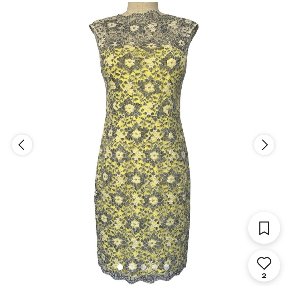 Elegant Lace Sheath Dress in Yellow and Gray